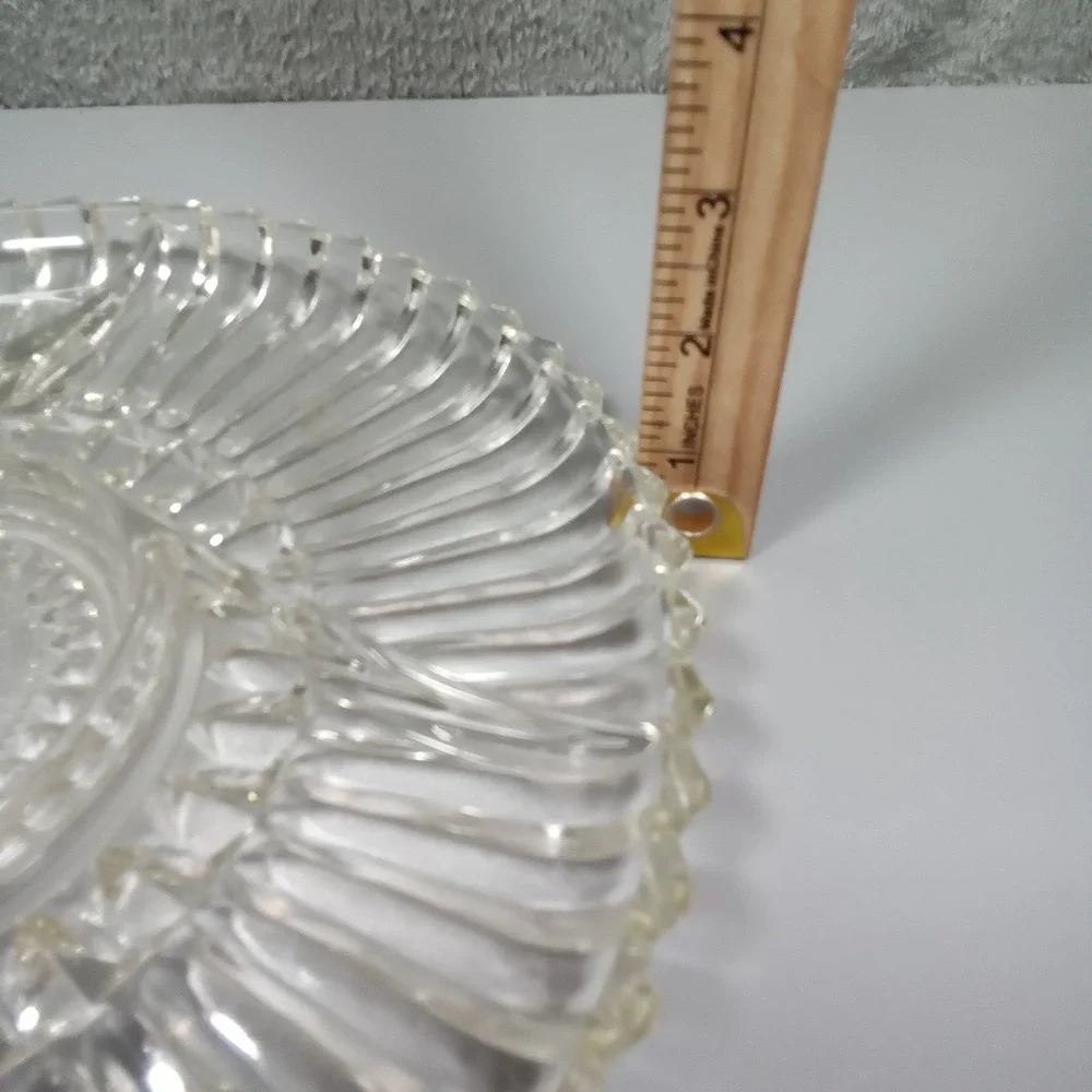 Vintage Clear Pressed Glass 3 Section Divided‎ Serving Platter Sunburst 12 Inch